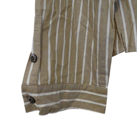 Everlane Woven Cotton Pajama Top Women Size XS Brown Stripe Button Up Long Slv - Picture 2 of 8